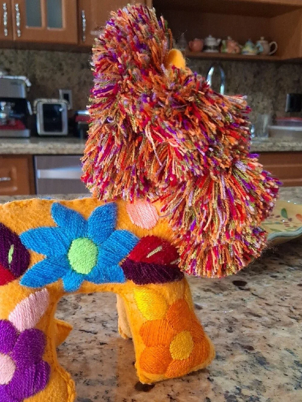 Folk Art Handmade Colorful Embroidered Wool Felt Lion Plush  Toy. Collectible.